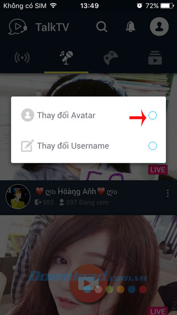 Thay đổi Avatar TalkTV