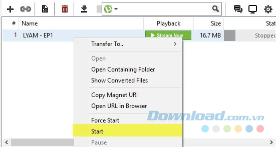 Khởi động lại quá trình download 