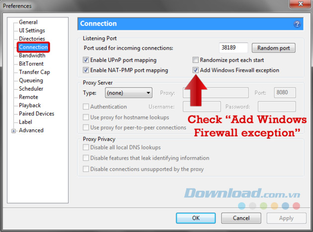 Click Add Windows Firewall Exception, sau đó chọn Ok