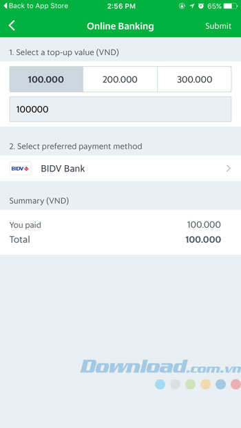 Chọn số tiền thanh toán