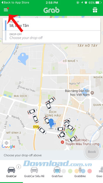 Giao diện chính Grab