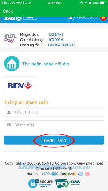 Thanh toán trước chuyến đi