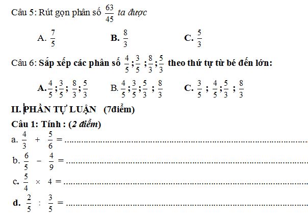 Đề thi học kì 2 môn Toán lớp 4
