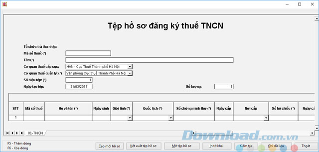 Tệp hồ sơ đăng ký thuế TNCN Tệp hồ sơ đăng ký thuế TNCN