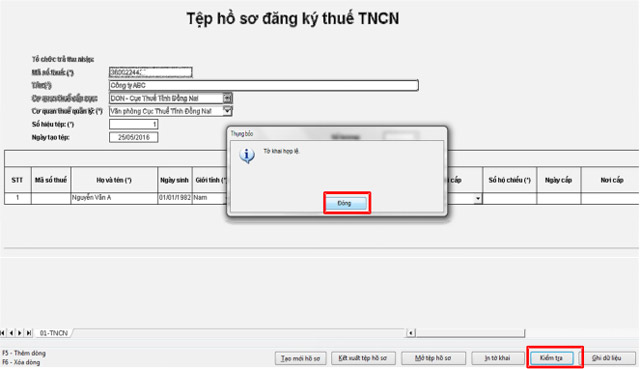 Tờ khai thuế TNCN hợp lệ Tờ khai thuế TNCN hợp lệ