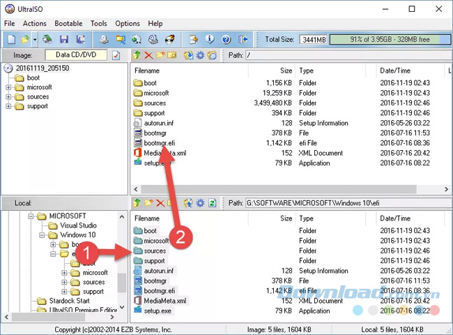 Sử dụng chính UltraISO để đưa file vào