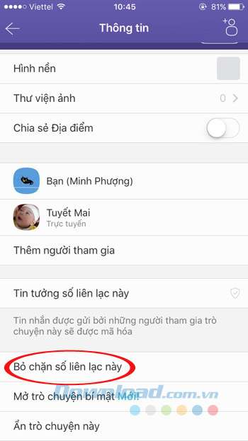 Bỏ chặn liên lạc