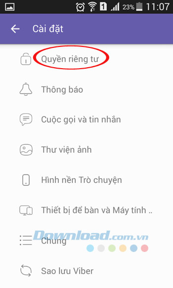 Cài đặt riêng tư