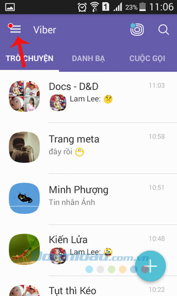 Giao diện chính Viber