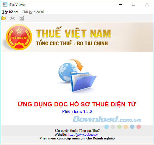 Giao diện chính của ứng dụng iTaxViewer