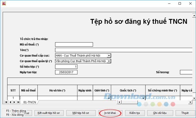 In tờ khai thuế