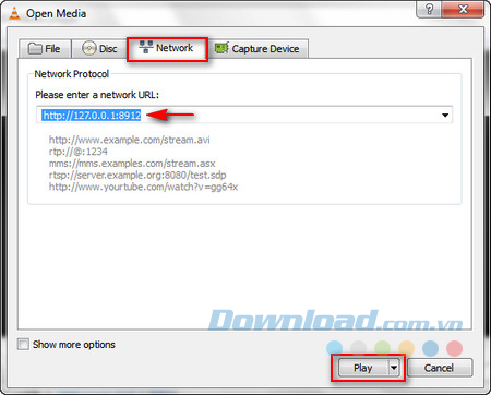 Chọn Network và nhập link