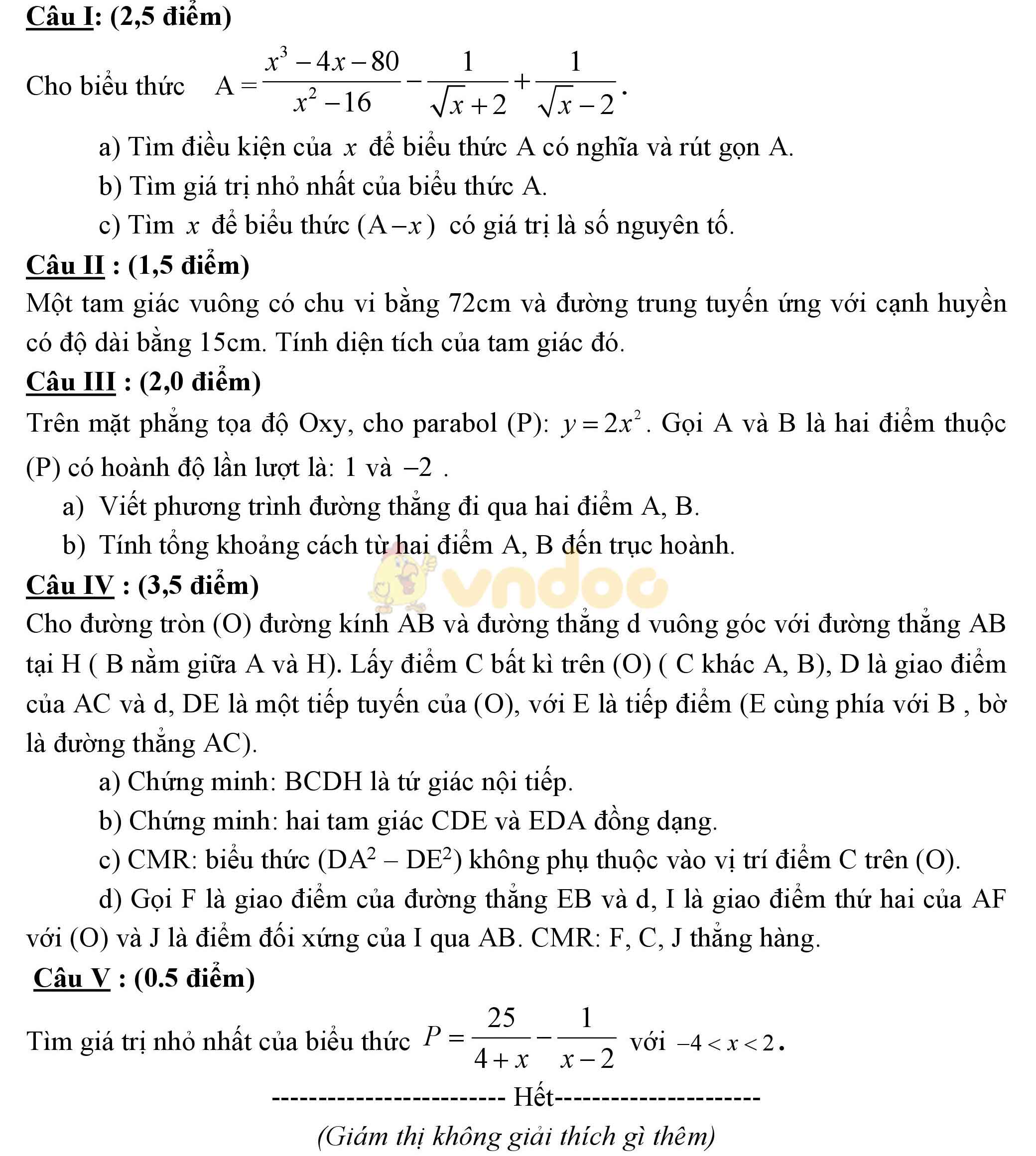 Đề thi thử vào lớp 10 môn Toán