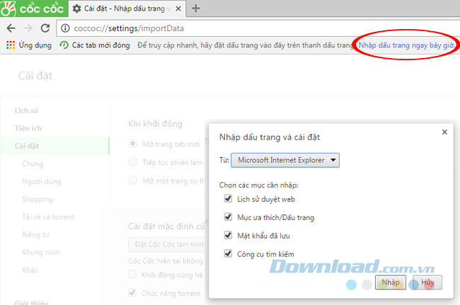 Nhập dấu trang Nhập dấu trang