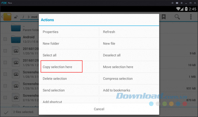 Chọn Copy selection here Chọn Copy selection here