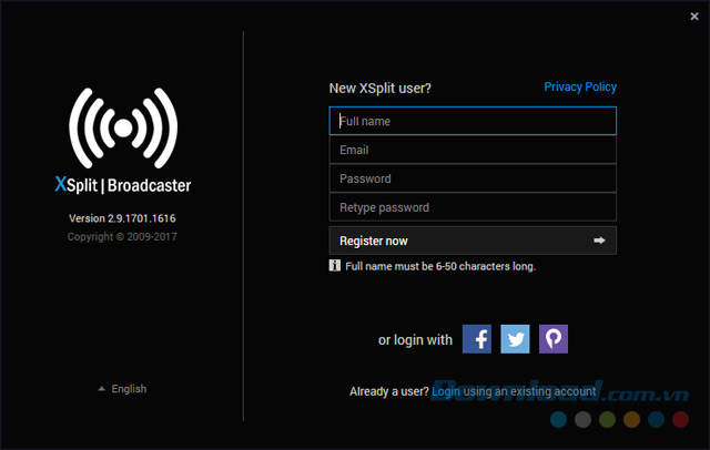 Giao diện chính XSplit Giao diện chính XSplit