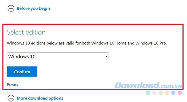 Chọn Windows 10, sau đó nhấn Confirm Chọn Windows 10, sau đó nhấn Confirm