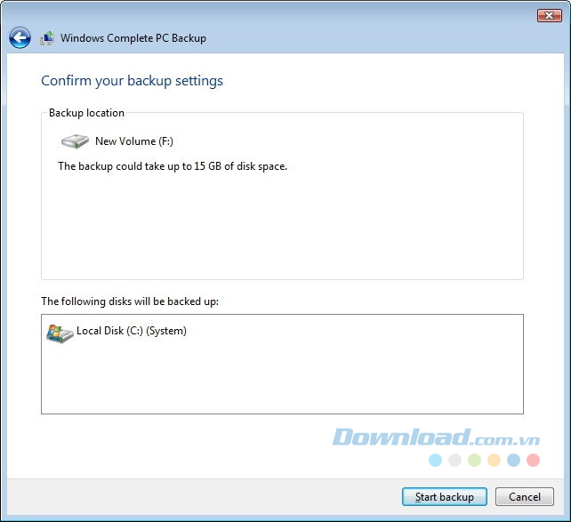 Click vào Start backup Click vào Start backup