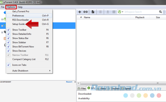  Click vào Options, sau đó chọn Setup Guide