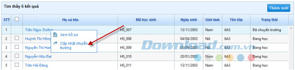 Cập nhật chuyển trường