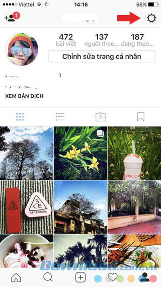 Truy cập Thiết lập từ Profile cá nhân