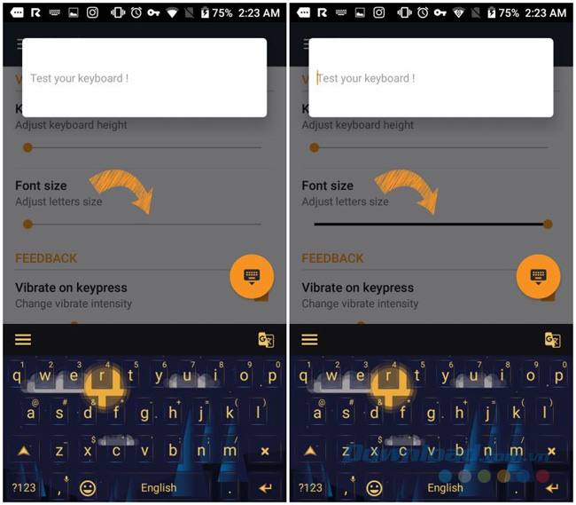 Thay đổi kích thước font chữ