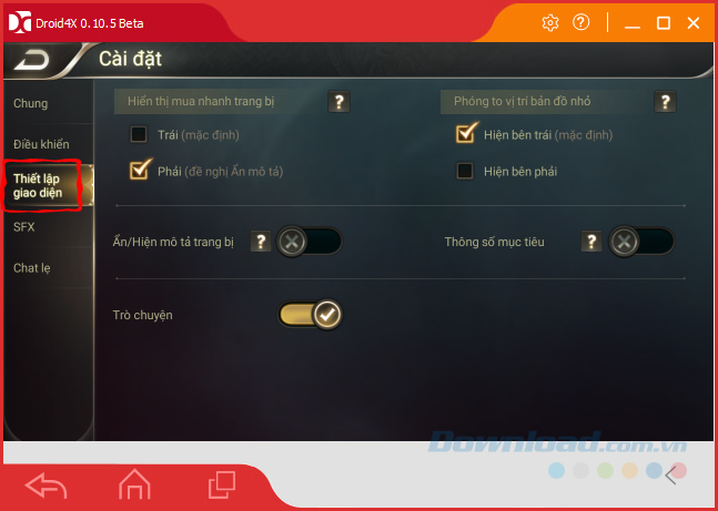 Thiết lập giao diện Thiết lập giao diện