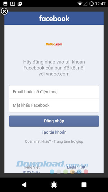 Đăng nhập Facebook