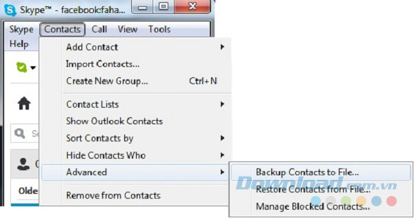 Chuyển danh bạ liên lạc