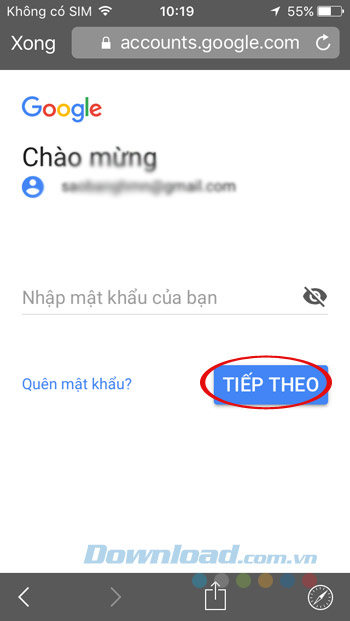 Nhập mật khẩu Gmail