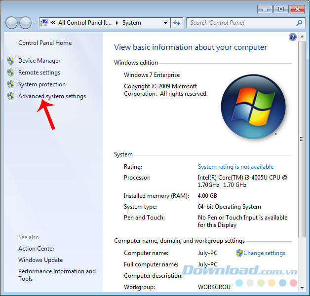 Advanced system settings Advanced system settings