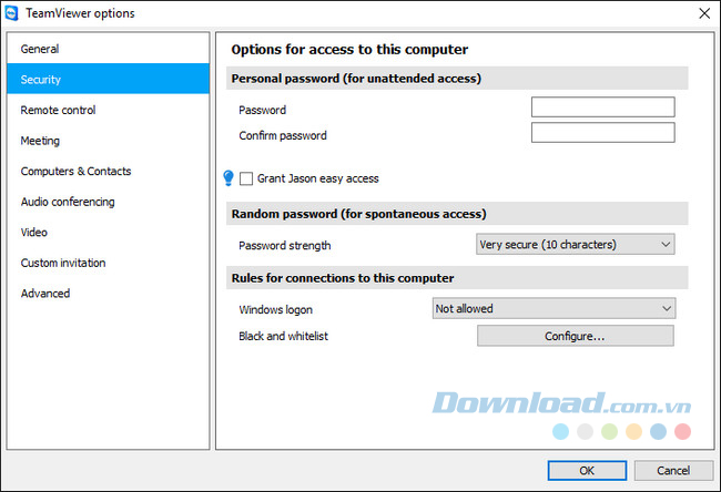 Tùy chỉnh trong mục Security Tùy chỉnh trong mục Security