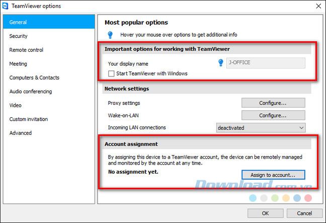 Tùy chỉnh trong mục General Tùy chỉnh trong mục General
