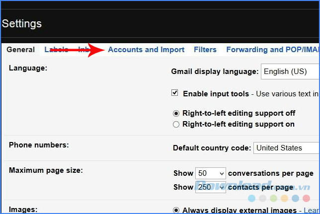Click vào Accounts and Import