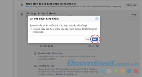 Bật phê duyệt đăng nhập