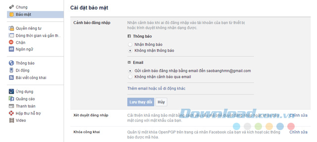 Cảnh báo đăng nhập