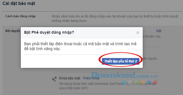 Thiết lập yếu tố thứ 2