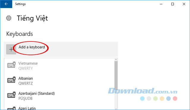 Thêm bàn phím Thêm bàn phím