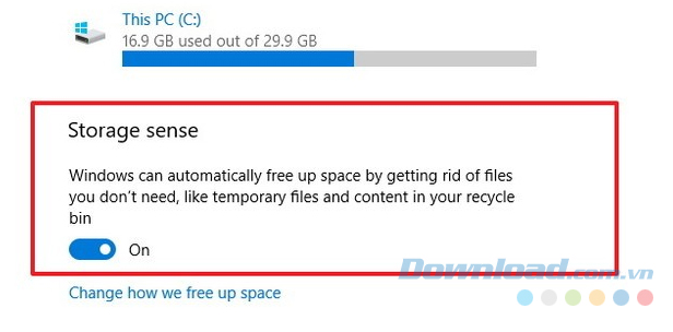 Bật tính năng Storage sense