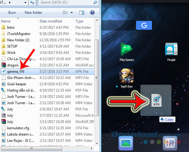 Copy file APK từ máy tính vào Nox Copy file APK từ máy tính vào Nox