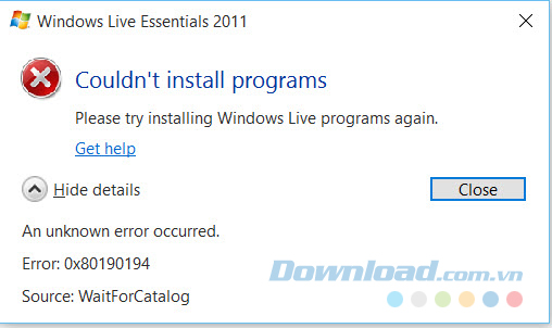 Thông báo lỗi Thông báo lỗi
