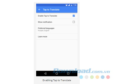 Kích hoạt tính năng Tap to Translate