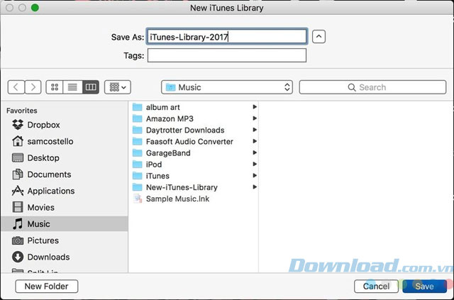 Đặt tên cho iTunes Library mới