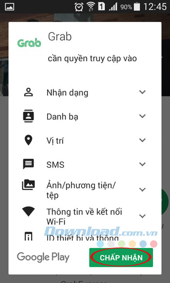 Chấp nhận cài đặt Grab Chấp nhận cài đặt Grab