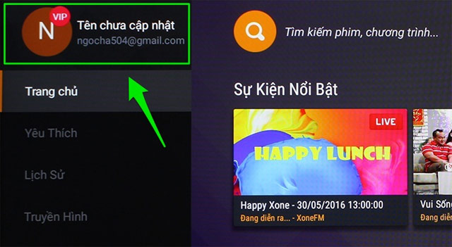 Nhấn vào tên tài khoản