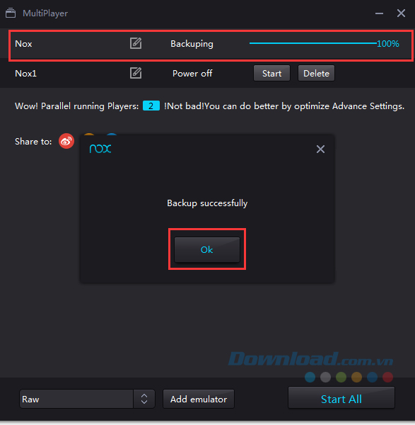 Chọn Ok khi quá trình sao lưu đã hoàn tất.