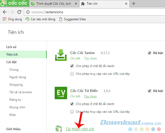 Tải thêm tiện ích Tải thêm tiện ích