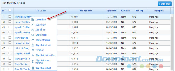Xem hồ sơ học sinh