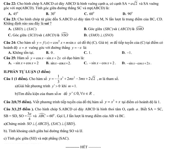 Đề thi học kì 2 lớp 11 môn Toán