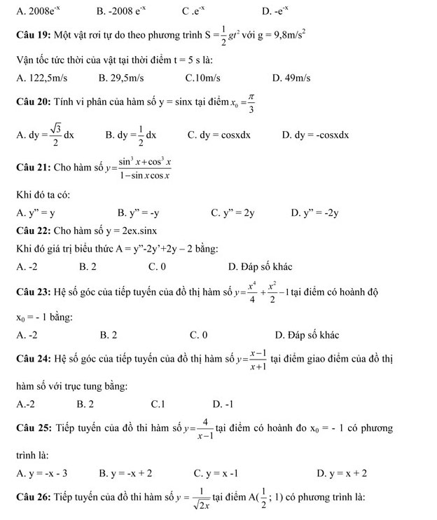 250 câu hỏi trắc nghiệm môn Toán lớp 12